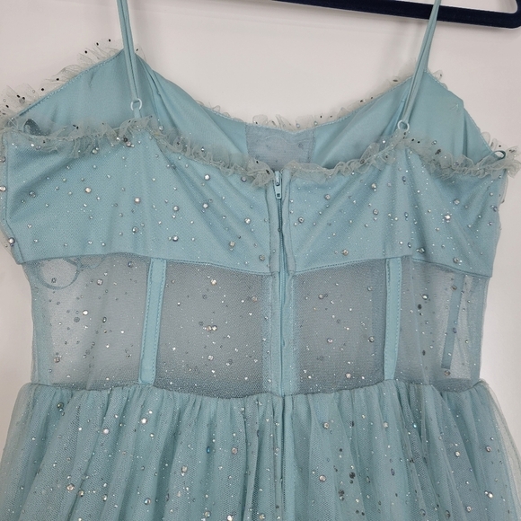 NWT TLC Say Yes Juniors Rhinestone-Embellished Mesh-Waist Gown in Seagreen 13/14 - Picture 9 of 15